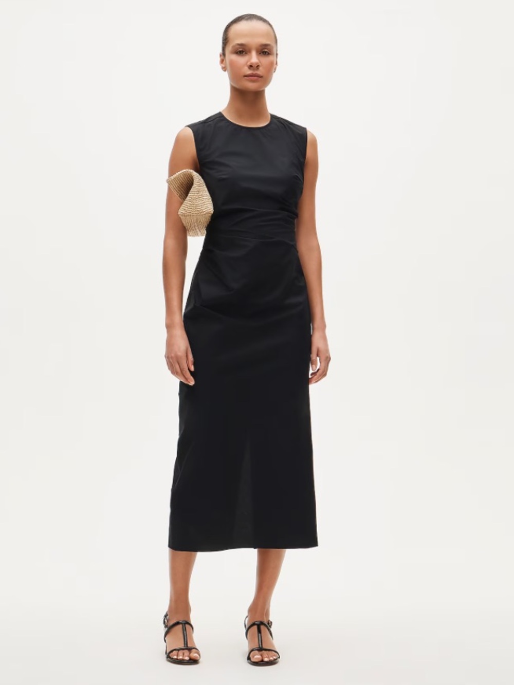 NWT J. Crew Ruched Midi Dress in Stretch Cotton-Blend Poplin Size 00 CV542